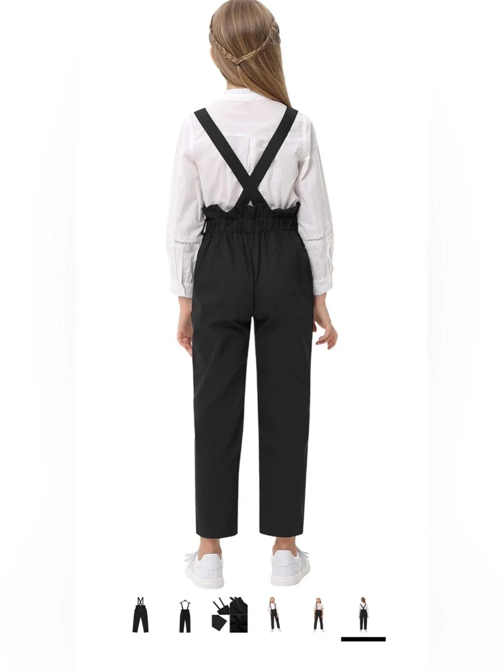 KUKUME Girls Black Suspender Pants High Waist Pleated Ruffle Waist Trousers NWT